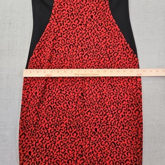 Spense Black & Red Cheeta Print Bodycon Midi Dress Size 4 Sleeveless EUC Fitted - Picture 6 of 12